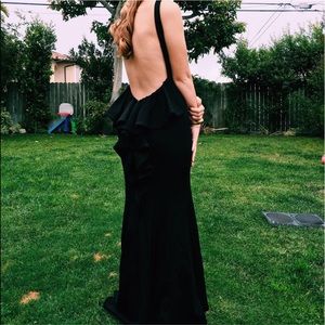 XSCAPE PROM DRESS WITH RUFFLE BACK DETAIL